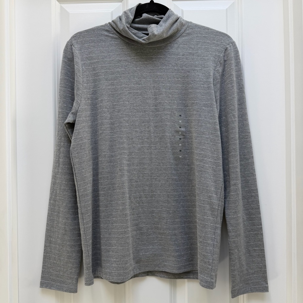 GAP LONG SLEEVE LIGHTWEIGHT TURTLENECK STRIPES GREY SILVER LAYERING MEDIUM NWT